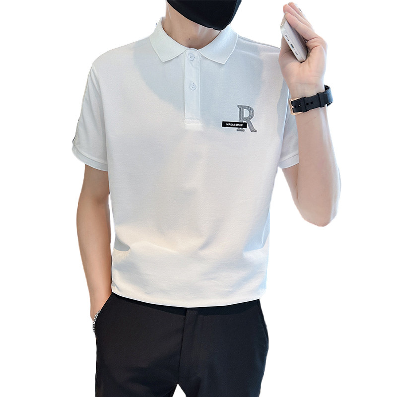 2025夏季商务男装短袖Polo衫字母刺绣白色短袖t恤C208-8876-特P48,男装T恤,电商C208
