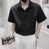 夏季男士纯色短袖尖领衬衫2026新款青年时尚半袖上衣C203-8817P58，男装T恤，电商C208