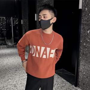 精神小伙冬季男士套头针织衫圆领修身红色修身毛衣C203-8843-P68,女士橙红色短袖搭配图片