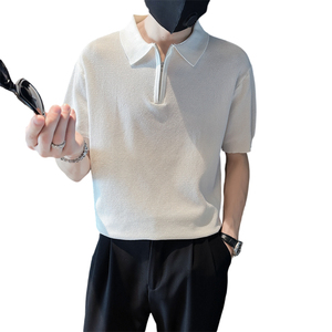 精神小伙夏季男士短袖t恤纯色polo衫翻领白色针织衫C203-8867-P58图片