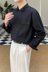 秋季新款男士純色工裝襯衫輕奢風黑色潮牌休閑上衣男C203-1069圖片 秋季新款男士純色工裝襯衫輕奢風黑色潮牌休閑上衣男C203-1069圖片