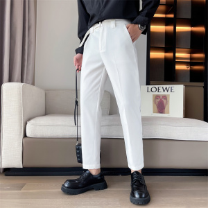 青年男士夏季纯色冰丝西裤男白色薄款休闲裤直筒裤C203-6699-P58，男装西裤，电商C208
