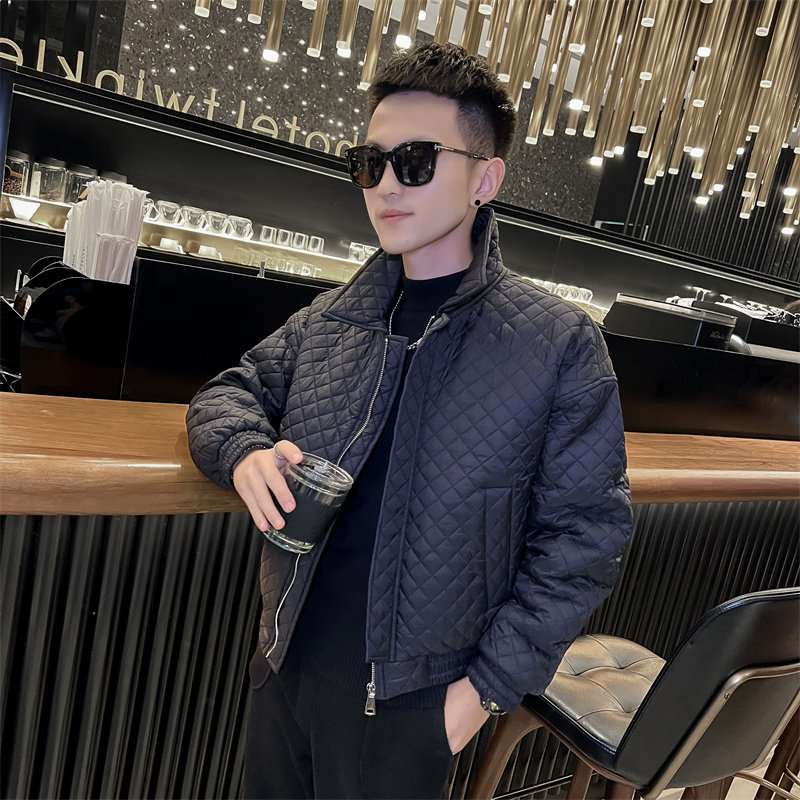 潮版男生冬季羽绒棉服时尚流行格子棉衣男棒球服棉衣菱形1060P88，男装棉衣，电商C208