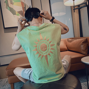 2026夏季青少年学生无袖T恤金太阳印花男士纯棉背心C203-5035-P28，男装背心/马甲，电商C208