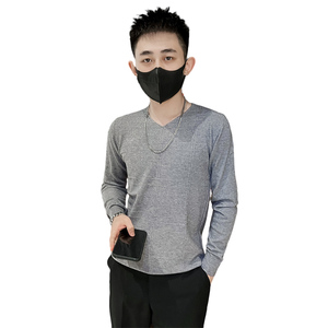 精神小伙冬季v领针织衫纯色套头打底衫灰色毛衣男C203-8846-特P28图片