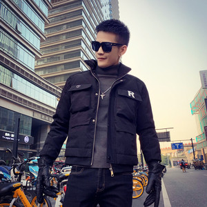 精神小伙冬季短款工装棉衣立领黑色印花外套C203-1022特P118控168，男装棉衣，电商C208