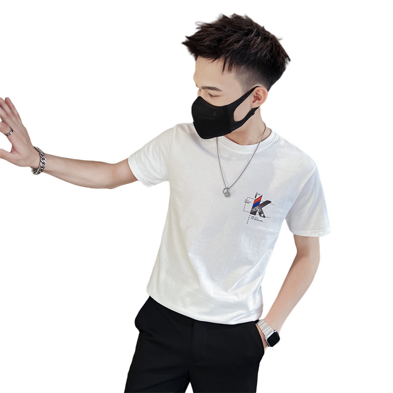 社会小伙青年男生印花短袖T恤夏季圆领休闲白色体恤C203-8830-P38,男装T恤,电商C208