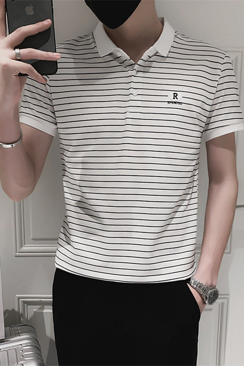 夏季男士条纹翻领Polo衫时尚休闲短袖修身T恤C203-8806-P58控78,男装T恤,电商C208