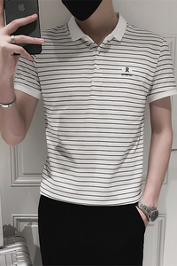 夏季男士条纹翻领Polo衫时尚休闲短袖修身T恤C203-8806-P58控78图片