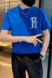 夏季短袖纯棉印花圆领t恤2025新款男士半袖蓝色体恤C203-8856-P38，男装T恤，电商C208