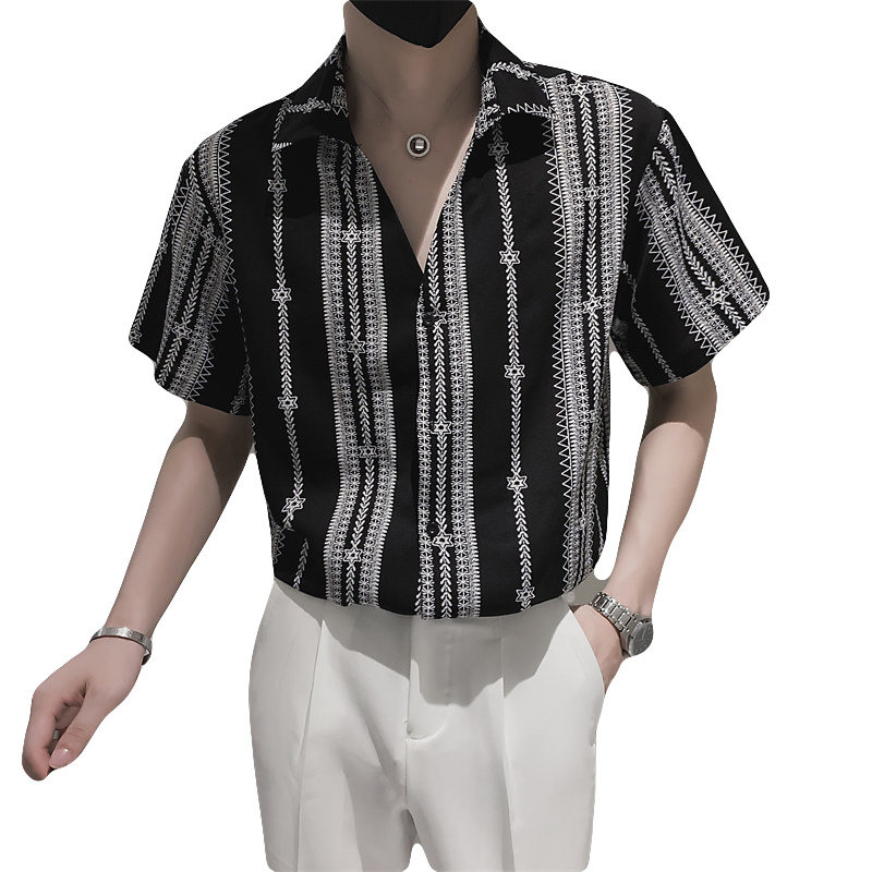 2026夏季男士短袖花衬衣精神小伙时尚潮流半袖上衣C203-8810-P58,男装T恤,电商C208