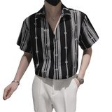 2026夏季男士短袖花衬衣精神小伙时尚潮流半袖上衣C203-8810-P58，男装T恤，电商C208