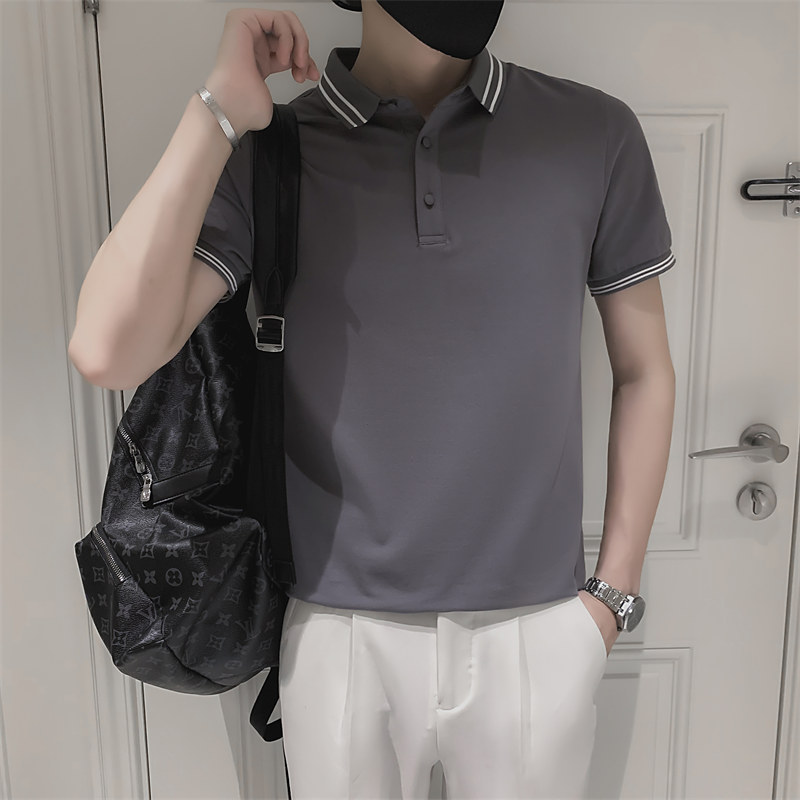 青少年夏季纯色修身POLO衫韩版潮流男士半袖t恤C203-8804-P58图片