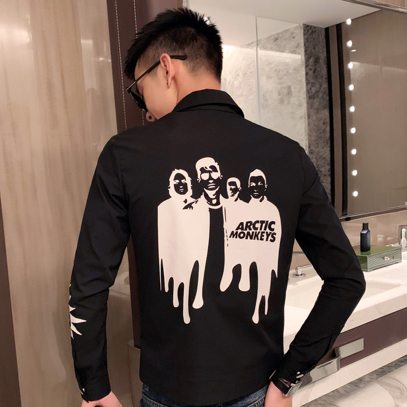 社会小伙春秋季男士长袖印花衬衫帅气潮流衬衣C203-1004-P55控78,男装衬衫,电商C208