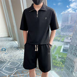 精神小伙夏季青年男生纯色套装短袖短裤修身两件套C203-6695-P88，男装牛仔裤，电商C208