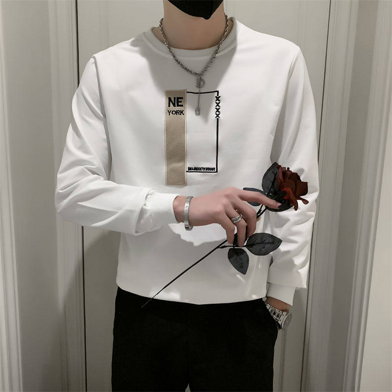 精神小伙春季男士圆领套头卫衣长袖修身刺绣上衣男C203-G5062-P48，男装卫衣，电商C208