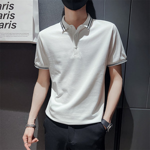 社会小伙夏季男士翻领Polo衫时尚百搭纯色修身T恤C203-8804-P58图片