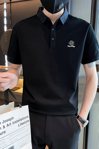 社会小伙夏季男士黑色polo衫翻领半袖t恤短袖上衣男C203-8853-P58图片
