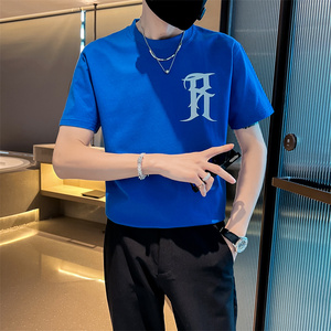 社会小伙夏季青年男士短袖t恤潮流印花纯棉半袖体恤C203-8856-P38图片