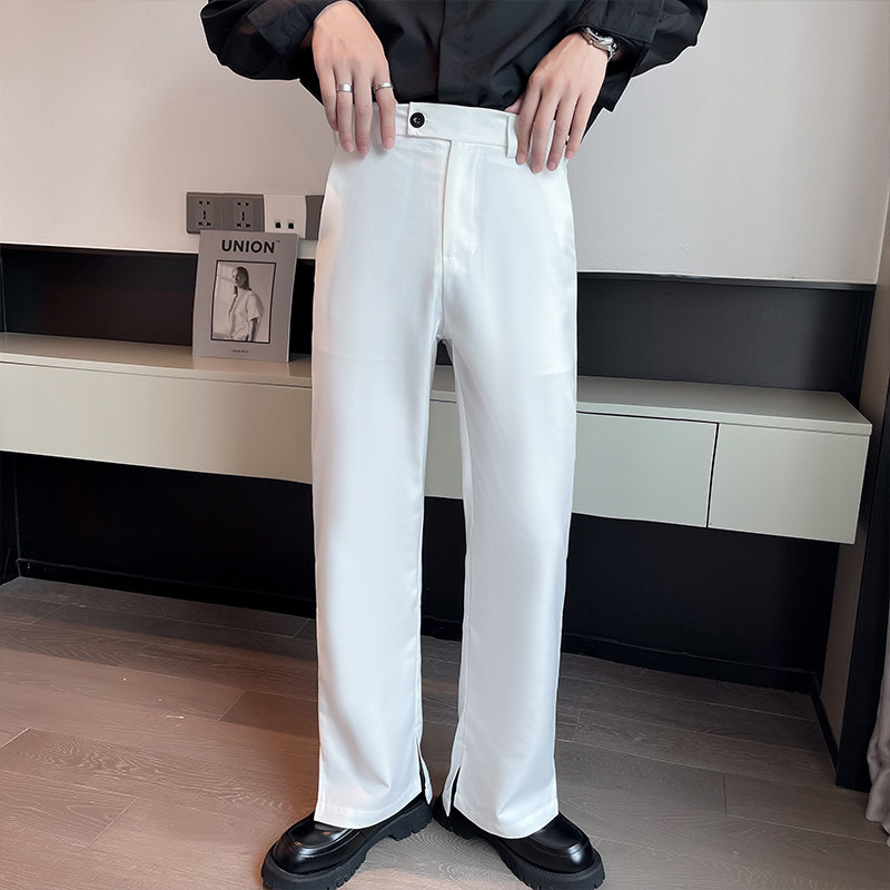 轻奢风男士薄款阔腿裤夏季白色时尚潮流冰丝休闲裤C203-6698-P58，男装休闲裤，电商C208