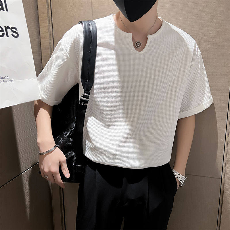 2025夏季新款青年男生纯色短袖t恤华夫格半袖体恤男C203-8812P58,男装T恤,电商C208