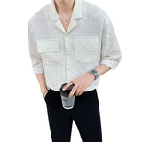 抖音直播夏季七分袖衬衫绿色潮牌社会小伙短袖上衣8818P68，男装T恤，电商C208