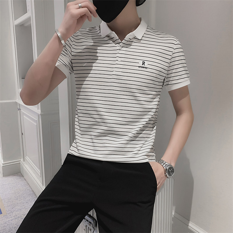 夏季男士条纹翻领Polo衫时尚休闲短袖修身T恤C203-8806-P58控78,男装T恤,电商C208