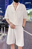 社会小伙夏季纯色休闲套装男士衬衫短裤两件套C208-8874-P88控138，男装牛仔裤，电商C208
