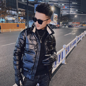 社会小伙立领外穿休闲羽绒服亮面压花冬季男士外套C203-1030-P155，男装羽绒服，电商C208