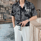 社会小伙男士抖音直播短袖花衬衫轻熟风新款半袖衬衣8811-P58，男装T恤，电商C208