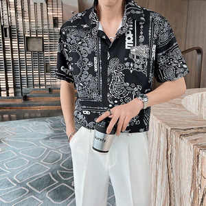 社会小伙男士抖音直播短袖花衬衫轻熟风新款半袖衬衣8811-P58，男装T恤，电商C208