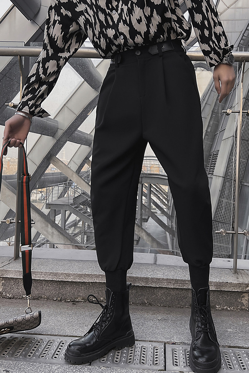 精神小伙春季男士黑色哈伦裤青春流行休闲束脚长裤C203-6669-P58,男装休闲裤,电商C208
