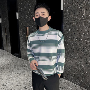 社会小伙秋冬男士条纹针织衫圆领套头修身打底毛衣C203-8845-P68图片