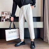 社会小伙春秋季男士休闲直筒西裤通勤高腰白色长裤子C203-6707P58，男装西裤，电商C208