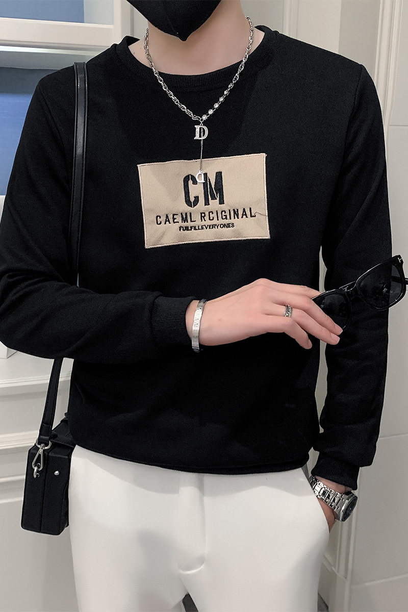 社会小伙春季男士圆领套头卫衣刺绣修身上衣C203-5060-P4868,男装卫衣,电商C208