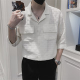 店主风夏季新款男士黑色短袖衬衫百搭多口袋衬衣男C203-8818P68，男装T恤，电商C208