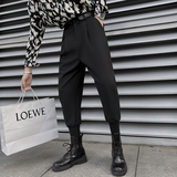 抖音春季男士新款纯色束脚马丁靴哈伦小皮带腰九分裤子6669，男鞋马丁靴，电商C208