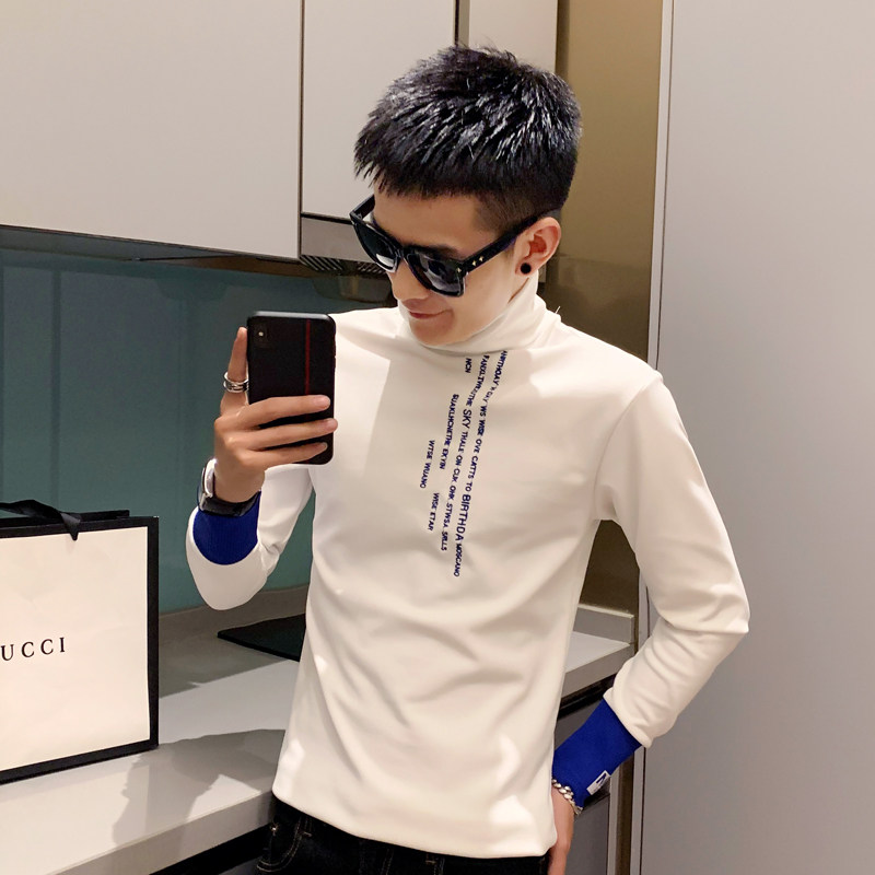 秋冬季男士高领打底衫时尚刺绣潮流长袖T恤男C203-3005,男装T恤,电商C208