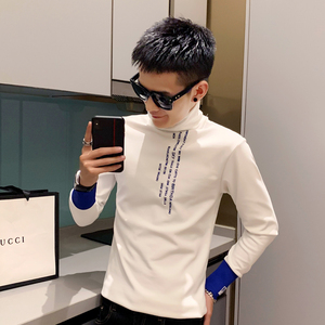 秋冬季男士高领打底衫时尚刺绣潮流长袖T恤男C203-3005图片