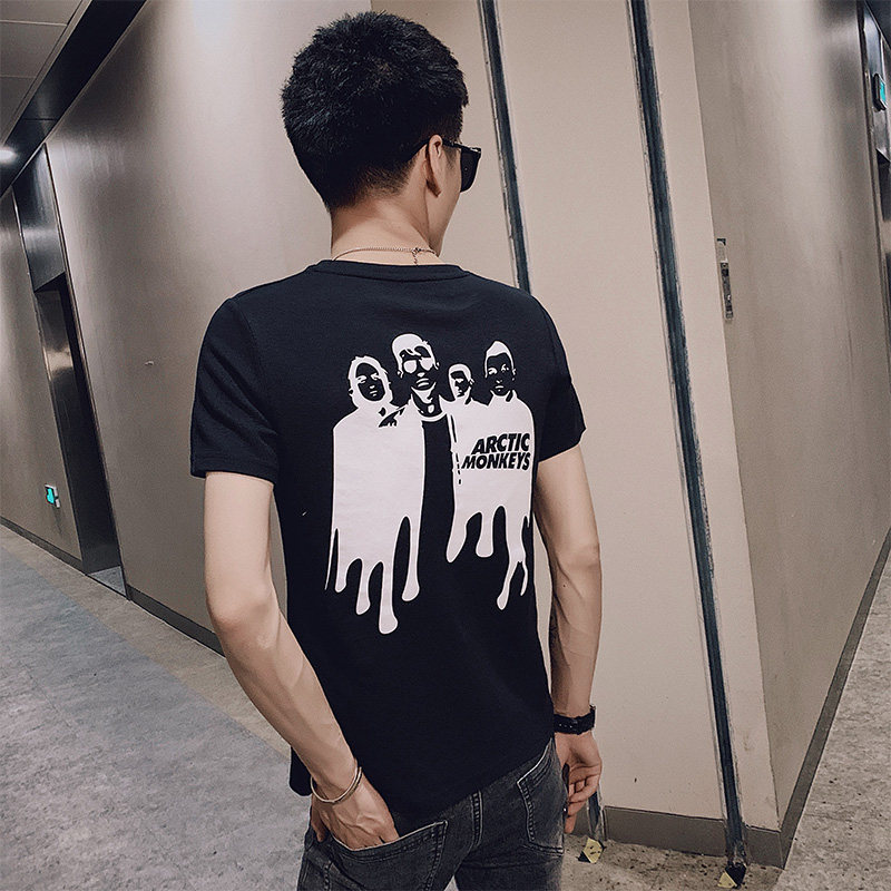 社会小伙夏季男士修身短袖t恤潮流印花纯棉体恤C203-5045-P38控58图片