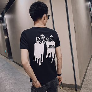 社会小伙夏季男士修身短袖t恤潮流印花纯棉体恤C203-5045-P38控58图片