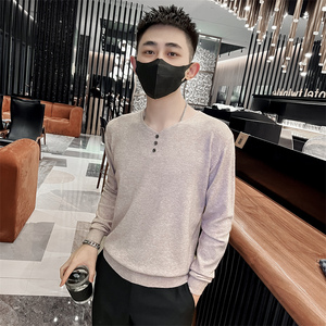 青少年学生鸡心领纯色针织衫韩版修身套头男士白色毛衣C203-8847图片