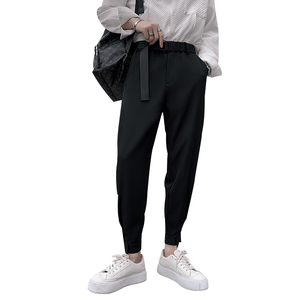 精神小伙青年男士休闲哈伦裤束腰小脚纯色长裤C203-6681-P68控98图片