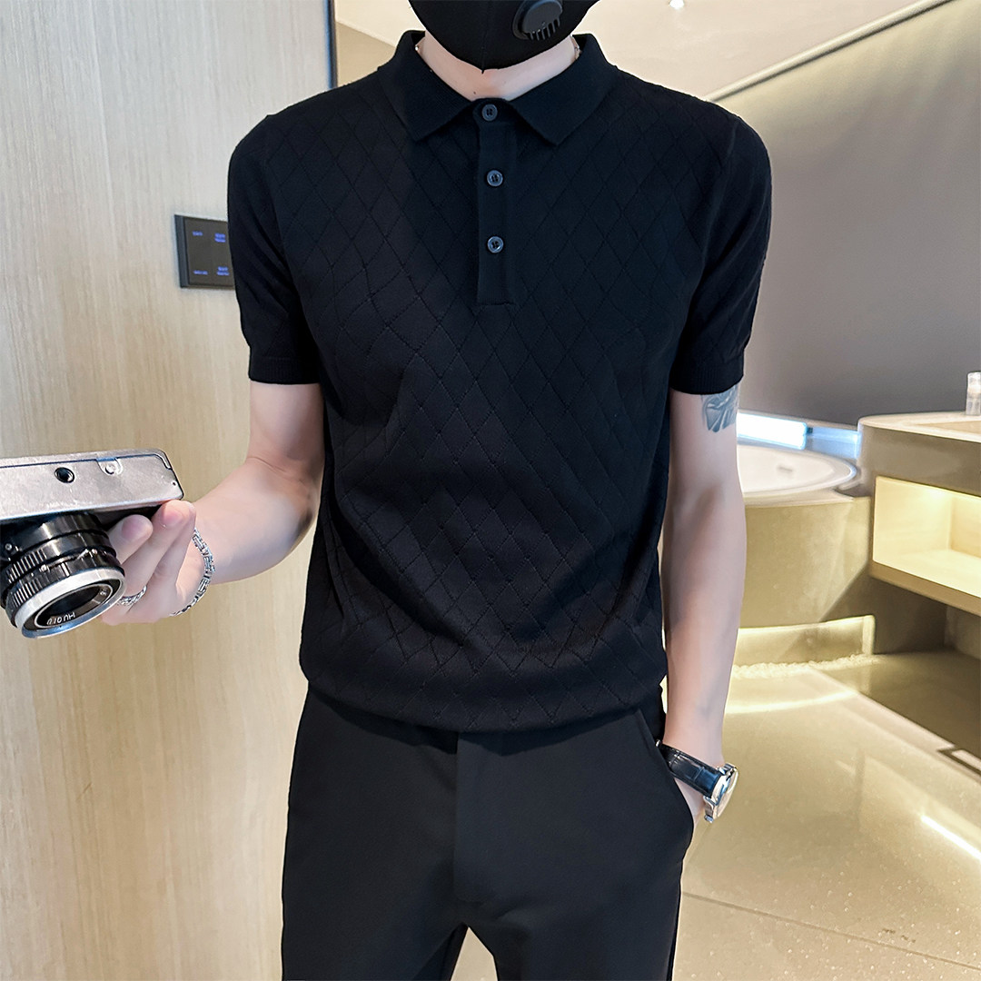 社会小伙夏季男士短袖t恤纯色修身潮流翻领polo衫C203-8868-特P48,男装T恤,电商C208