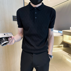 社会小伙夏季男士短袖t恤纯色修身潮流翻领polo衫C203-8868-特P48图片