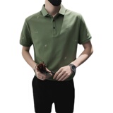 社会小伙夏季男士绣花短袖Polo衫翻领休闲纯色上衣C203-8815-P58，男装T恤，电商C208
