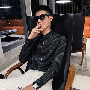 社会小伙春秋季男士长袖衬衣男龙纹提花潮流修身衬衫5058-P45控68，男装衬衫，电商C208