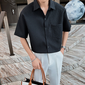 青年男士夏季纯色短袖尖衬衫轻熟风抖音直播休闲上衣C203-8817P58，男装T恤，电商C208