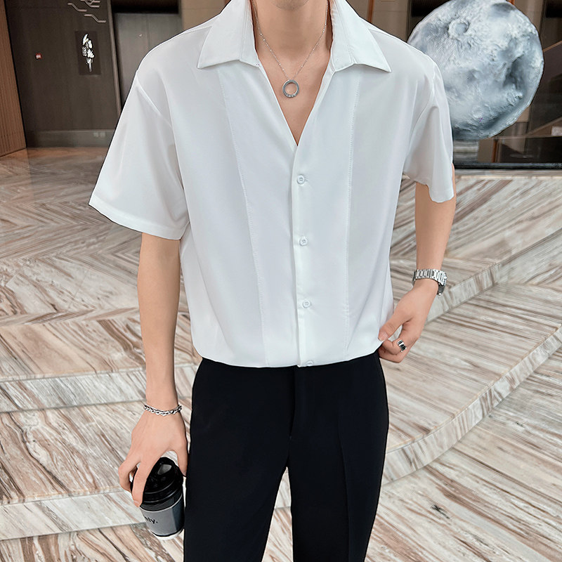 抖音直播青少年夏季绿色社会小伙短袖衬衫轻熟风半袖上衣8820,男装T恤,电商C208