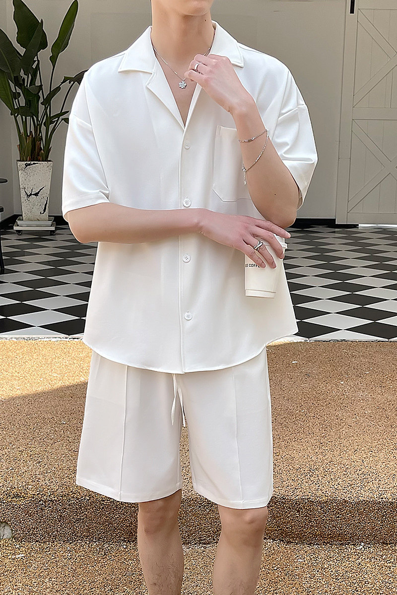 2025夏季新款男士白色套装轻熟风短袖短裤两件套C208-8874-P88,男装牛仔裤,电商C208